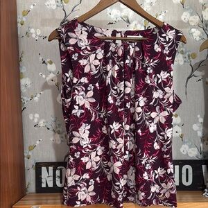 Floral Sleeveless Top - Burgundy and White